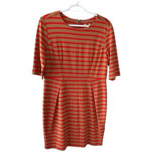 Fossil Orange Striped Knee Length Dress 3/4 Sleeve Exposed Zipper Back Sze Large